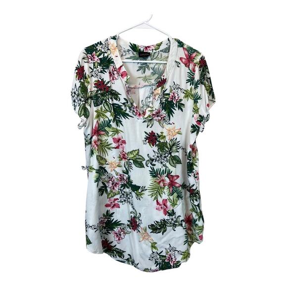 Womens Beachy Boho Bohemian Blouse Shirt Top Cottage Tropical Hawaiian Cruise 1X - Picture 1 of 6